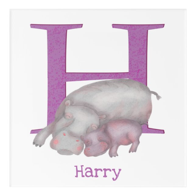 Animal ABC H is for hippo acrylic print (Front)