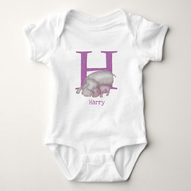 Animal ABC H is for hippo baby bodysuit (Front)