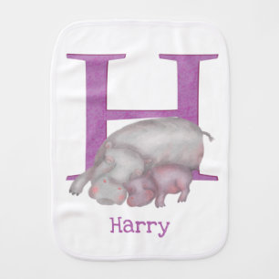 Animal ABC H is for hippo baby burp cloth