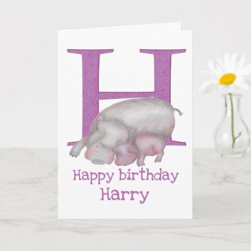 Animal ABC H is for hippo birthday card