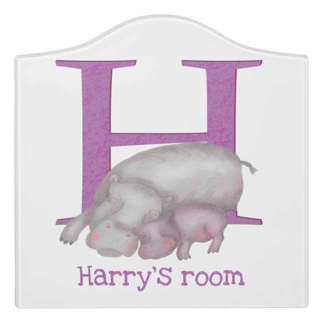 Animal ABC H is for hippo door sign (Large Crest Front)