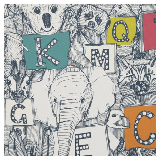 animal ABC indigo multi Fabric