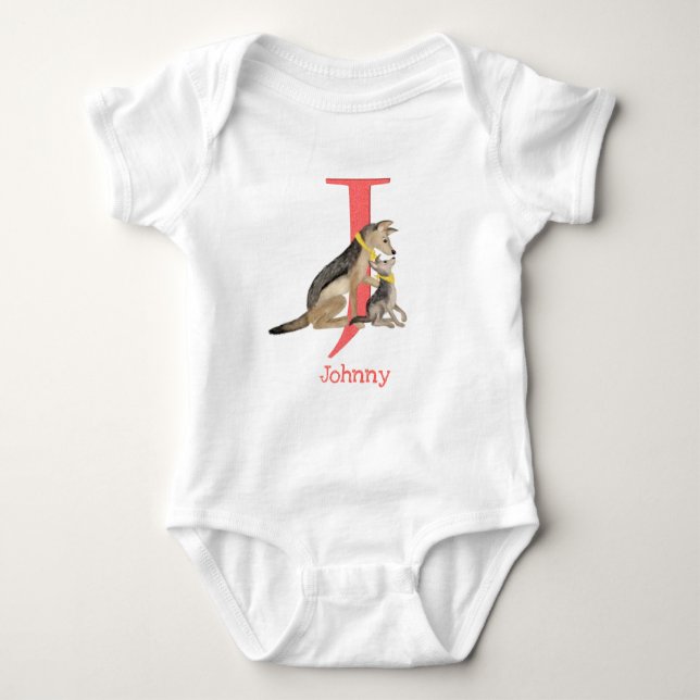 Animal ABC J is for jackal baby bodysuit (Front)