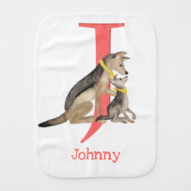 Animal ABC J is for jackal baby burp cloth (Front)