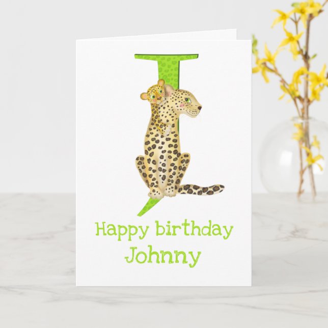 Animal ABC J is for jaguar birthday card (Yellow Flower)