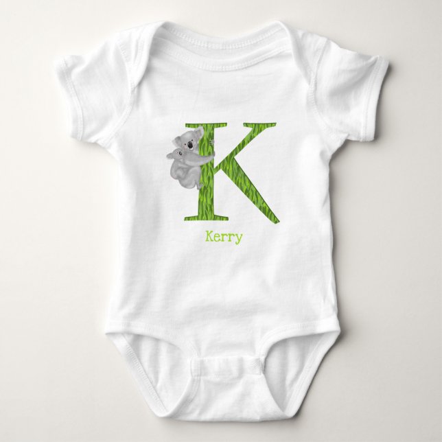 Animal ABC K is for koala baby bodysuit (Front)