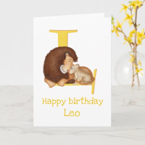 Animal ABC L is for lion birthday card