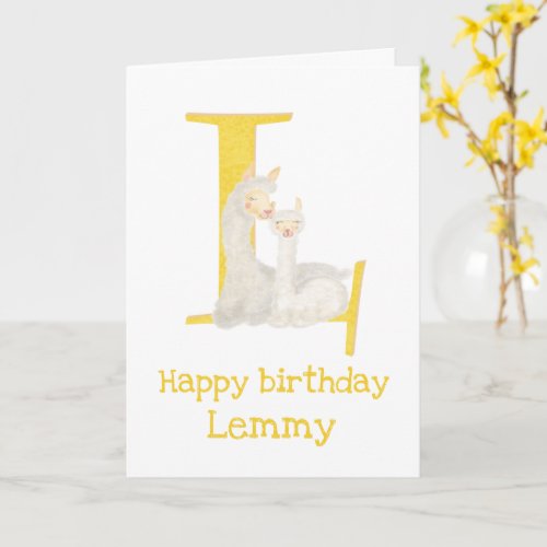 Animal ABC L is for llama birthday card