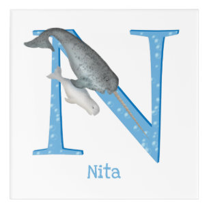 Animal ABC N is for narwhal acrylic print