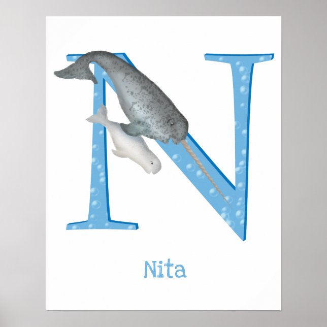 Animal ABC N is for narwhal print (Front)