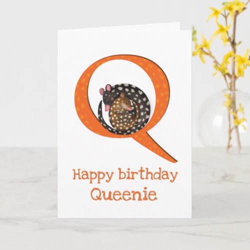 Animal ABC Q is for quoll birthday card