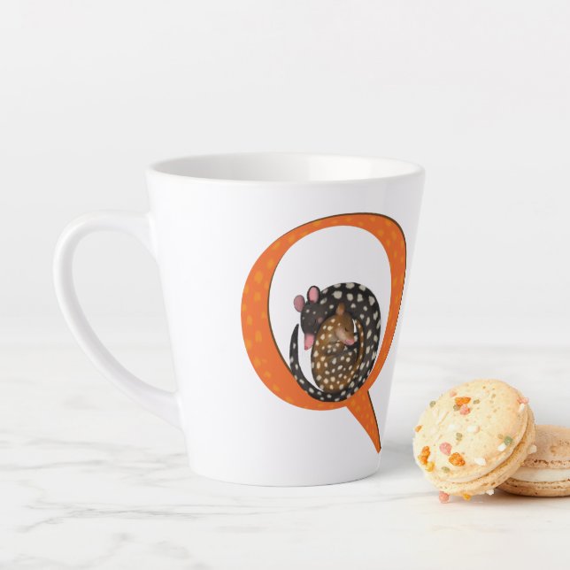Animal ABC Q is for quoll latte mug (In Situ)