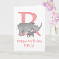 Animal ABC R is for rhino birthday card