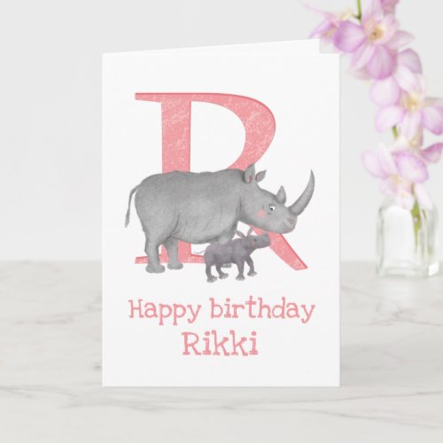 Animal ABC R is for rhino birthday card