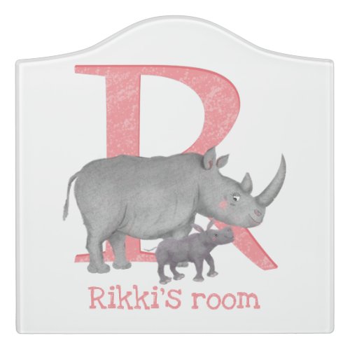 Animal ABC R is for rhino door sign