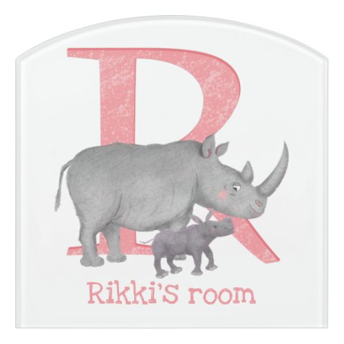 Animal ABC R is for rhino door sign