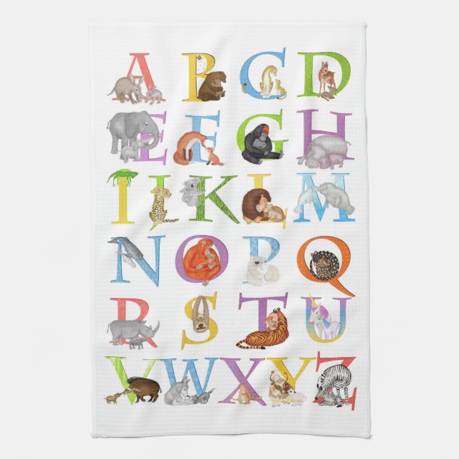 Animal ABC tea towel (blue version) (Vertical)
