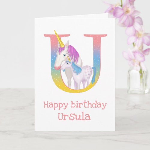 Animal ABC U is for unicorn birthday card