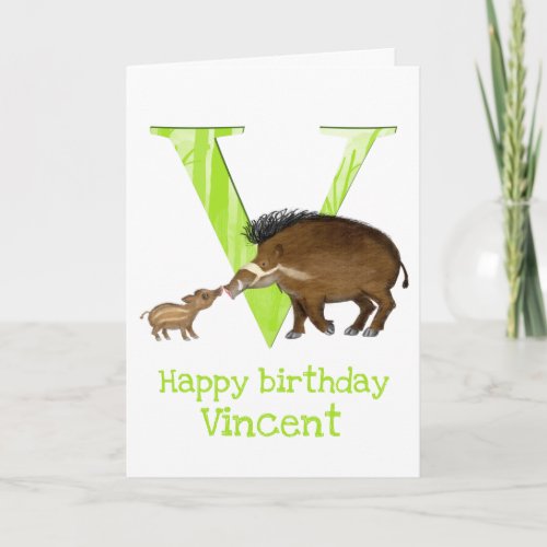 Animal ABC V is for Visayan warty pig bday card