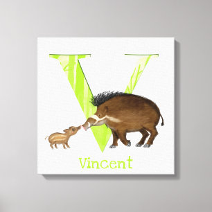 Animal ABC V is for Visayan warty pig canvas print