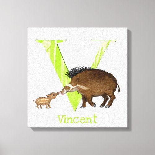 Animal ABC V is for Visayan warty pig canvas print