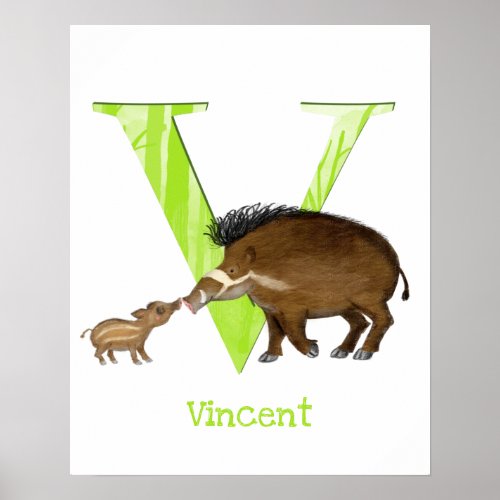 Animal ABC V is for Visayan warty pig print