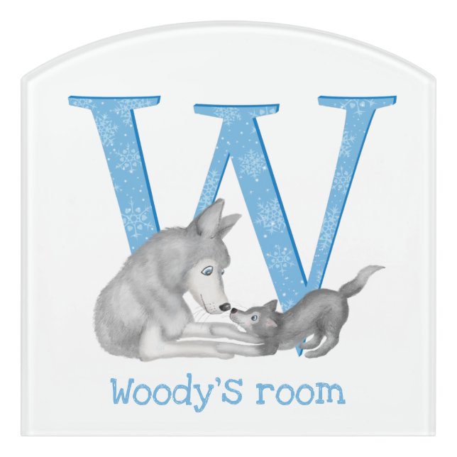 Animal ABC W is for wolf door sign (Contour Front)