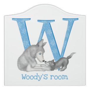 Animal ABC W is for wolf door sign