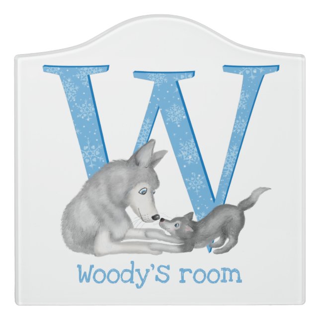 Animal ABC W is for wolf door sign (Large Crest Front)