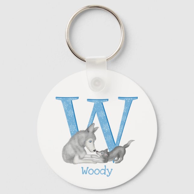 Animal ABC W is for wolf key ring (Front)