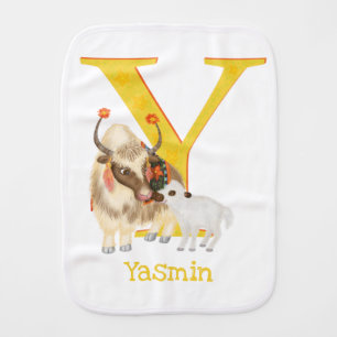 Animal ABC Y is for yak baby burp cloth