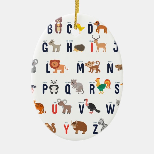 Animal ABCs - Alphabet Ceramic Ornament (Front)