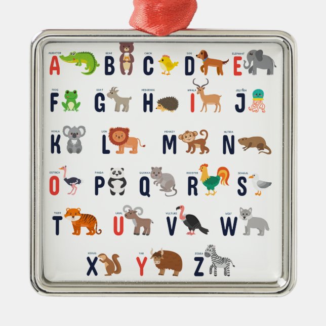 Animal ABCs - Alphabet Metal Ornament (Front)