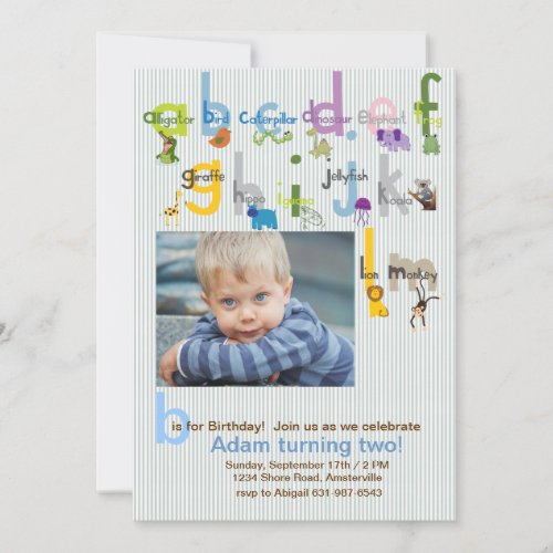 Animal ABC's Photo Birthday Party Invitation