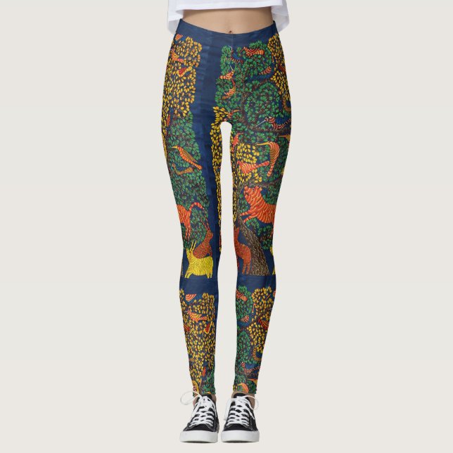 animal abstract botanical illustration leggings (Front)