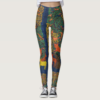 animal abstract botanical illustration leggings