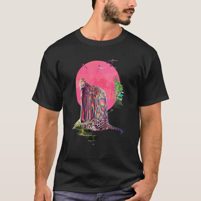 Animal Abstract Leopard Jaguar Glitch Vaporwave T-Shirt (Front)