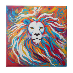 Animal abstract white lion colorful ceramic tile
