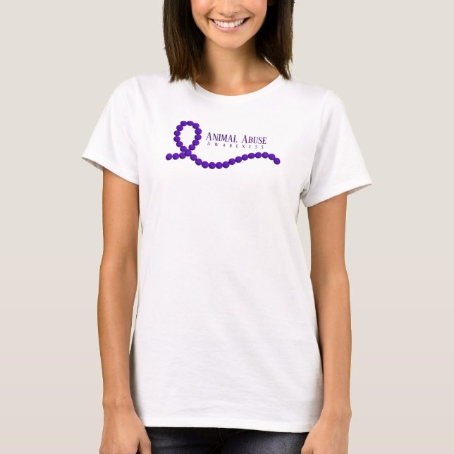Animal Abuse awareness Purple Ribbon Beads T-Shirt (Front)