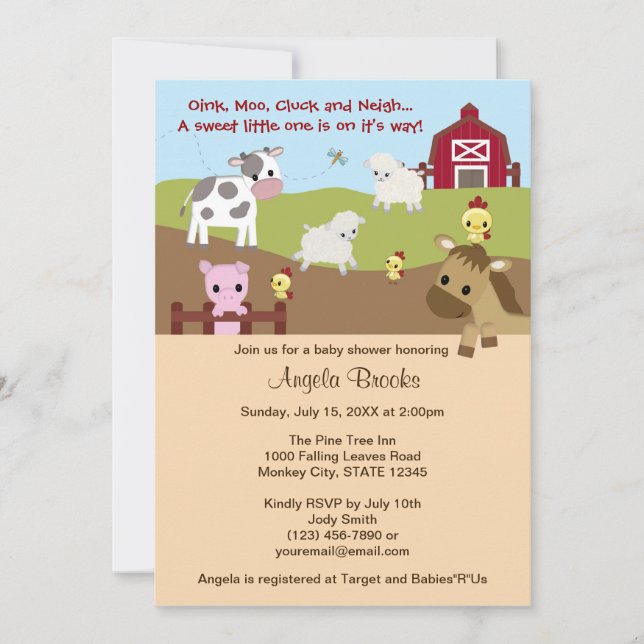 Animal Acres Farm Animal Baby Shower NEUTRAL AAK Invitation (Front)