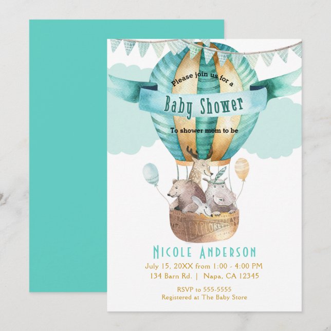 Animal Adventure Watercolor Boho Baby Shower Invitation (Front/Back)