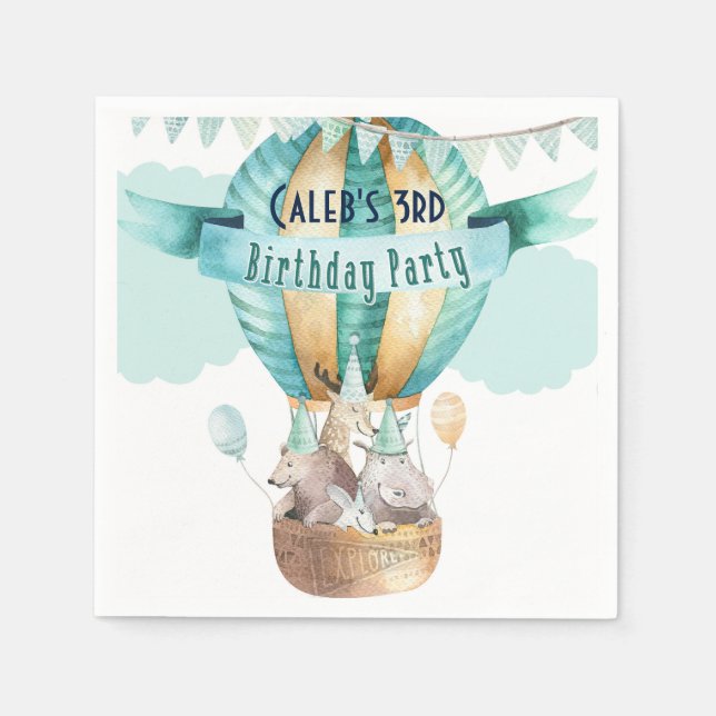 Animal Adventure Watercolor Boho Birthday Party Napkins (Front)