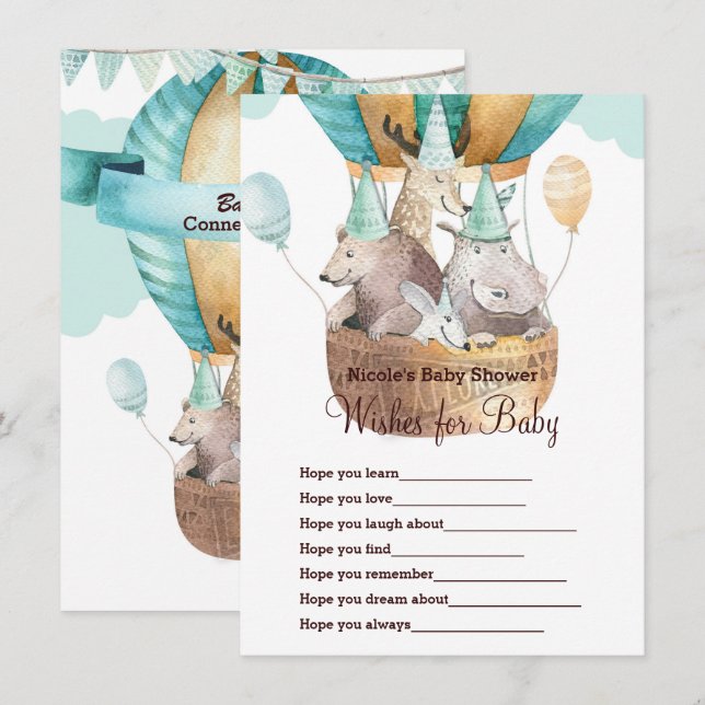 Animal Adventure Wishes for Baby Shower Game Invitation (Front/Back)