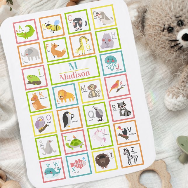 Animal Alphabet Baby Monogrammed Baby Blanket (Creator Uploaded)