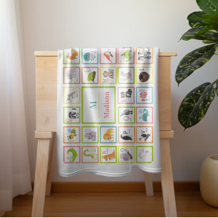 Animal Alphabet Baby Monogrammed Horizontal Baby Blanket
