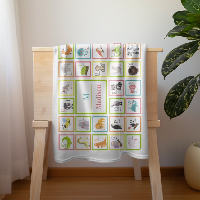 Animal Alphabet Baby Monogrammed Horizontal Baby Blanket (Creator Uploaded)