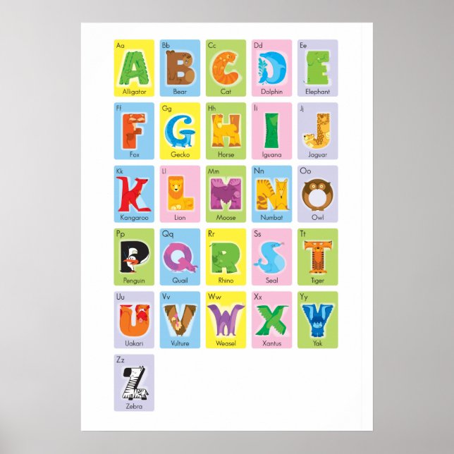 Animal Alphabet - Flash Card Style Poster (Front)