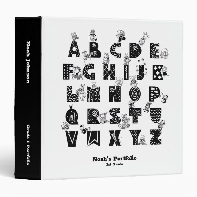 Animal Alphabet Homeschool Portfolio 3 Ring Binder (Front/Spine)