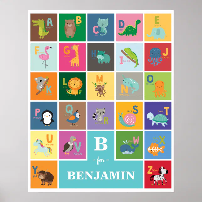 Animal Alphabet Kids Nursery Play Room Homeschool Poster | Zazzle