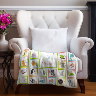 Animal Alphabet Monogrammed Baby Fleece Blanket